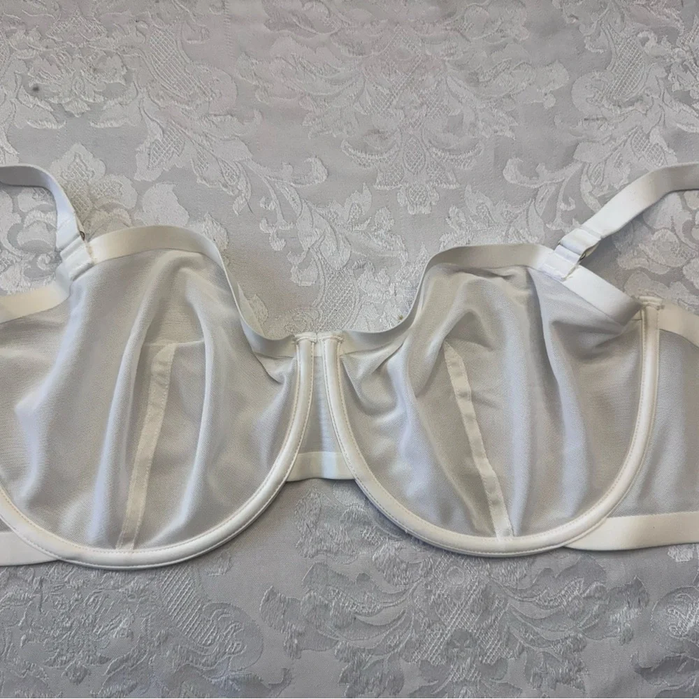 CUUP Bra 44C The Balconette Underwire Unlined Sheer Sexy‎ White Sexy